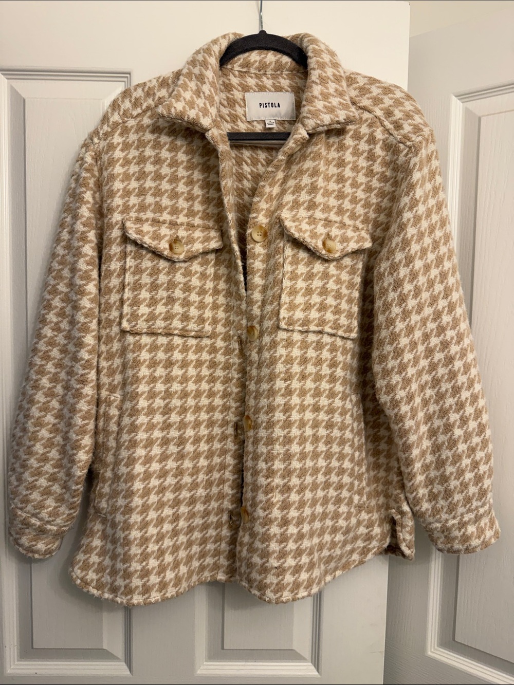 pistola Libby Tan & Cream Houndstooth Button-Front Shacket